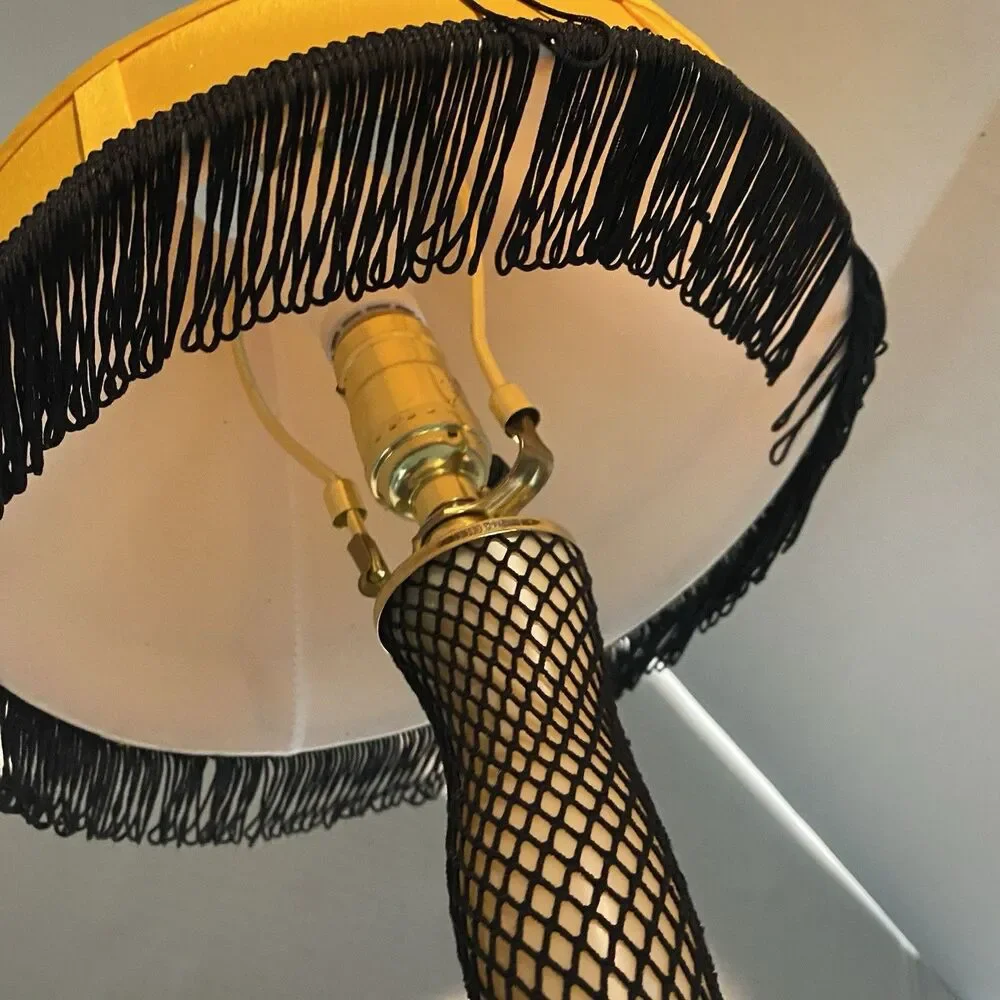 ICONIC YELLOW/BLACK FRINGE FISHNET LEG TABLE LAMP INSPIRED BY A CHRISTMAS STORY